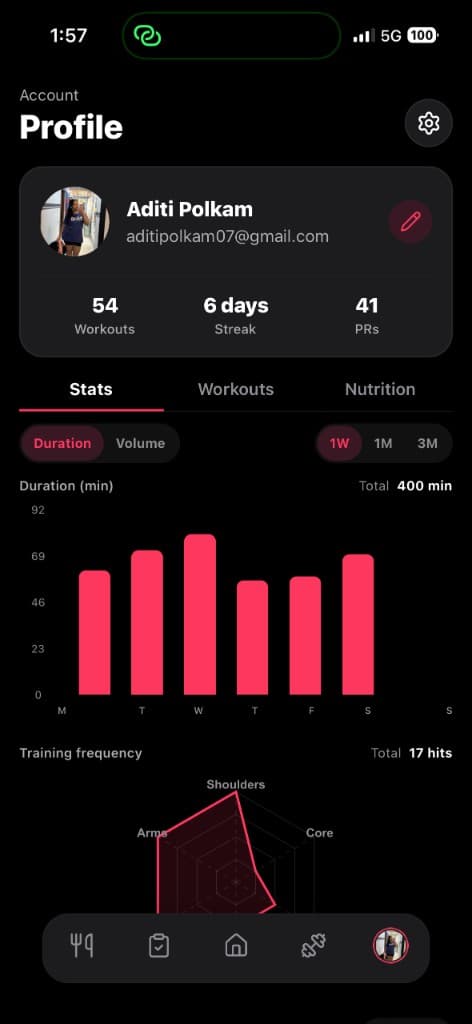 Train screen with assigned workout templates and exercise logging